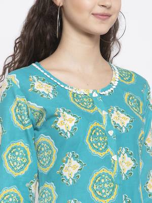 Teal printed cotton short-dresses 3