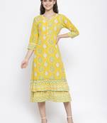 Yellow printed cotton short-dresses