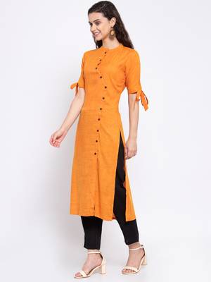 Orange plain rayon cotton-kurtis 3