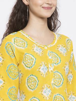 Yellow printed cotton short-dresses 3