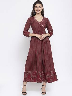 Wine printed cotton maxi-dresses 1