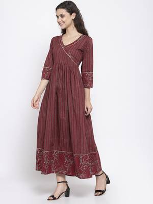 Wine printed cotton maxi-dresses 4