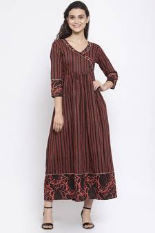Coffee printed cotton maxi-dresses