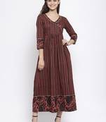Coffee printed cotton maxi-dresses