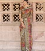 Grey printed silk saree with blouse
