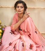 Peach printed georgette saree with blouse