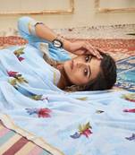 Sky blue printed georgette saree with blouse