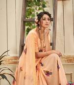 Cream printed georgette saree with blouse