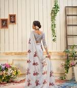 Grey printed georgette saree with blouse