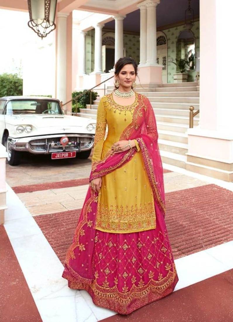 Super model yellow rangoli georgette SHARARA style Suit