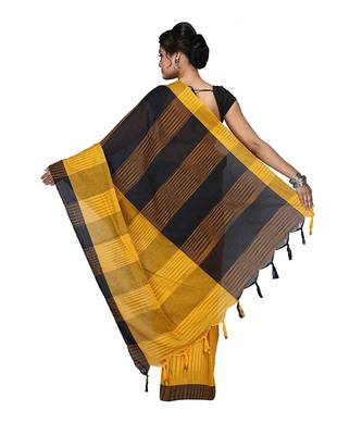 DipDiya Women Pure Cotton Handloom Ikkat Saree with Blouse Piece 2