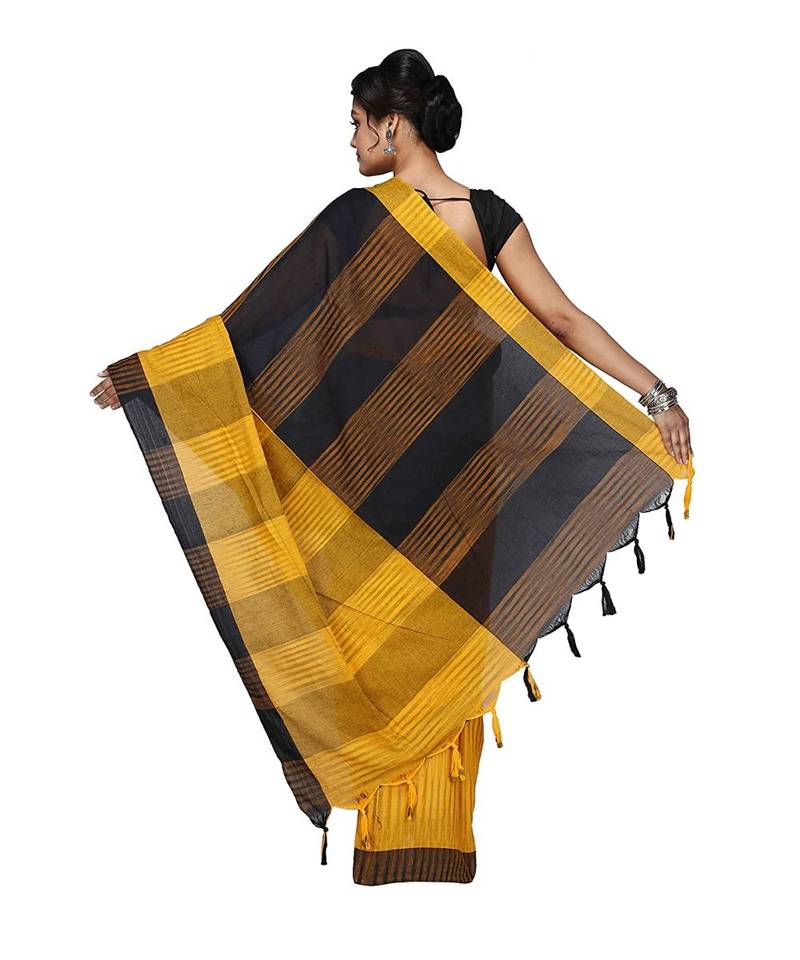 DipDiya Women Pure Cotton Handloom Ikkat Saree with Blouse Piece