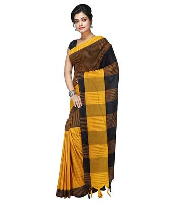 DipDiya Women Pure Cotton Handloom Ikkat Saree with Blouse Piece 3