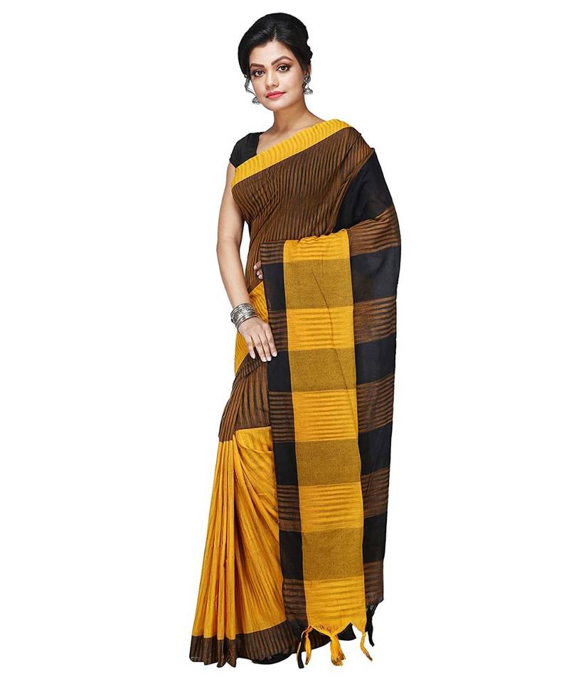 DipDiya Women Pure Cotton Handloom Ikkat Saree with Blouse Piece