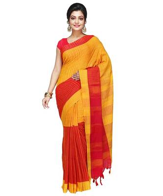 DipDiya Women Pure Cotton Handloom Ikkat Saree with Blouse Piece 1