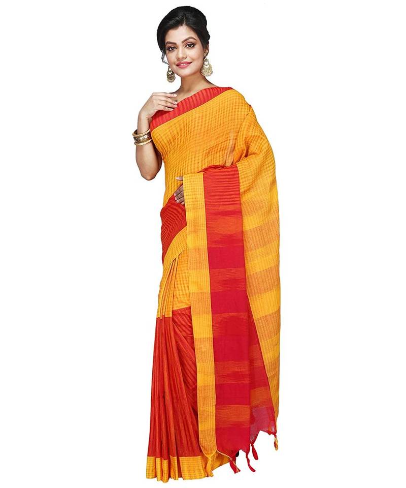 DipDiya Women Pure Cotton Handloom Ikkat Saree with Blouse Piece