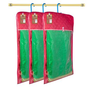 atorakushon Satin Pink Hanging Saree Cover Wardrobe Cloth organizer for Storage Rack Garment Storage Bags Pack of 3 1