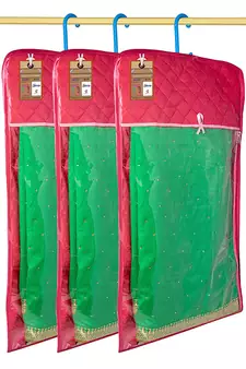 atorakushon Satin Pink Hanging Saree Cover Wardrobe Cloth organizer for Storage Rack Garment Storage Bags Pack of 3