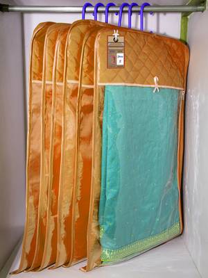 atorakushon Satin Gold Hanging Saree Cover Wardrobe Cloth organizer for Storage Rack Garment Storage Bags Pack of 3 2
