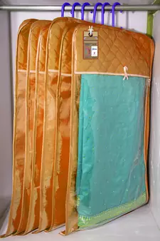 atorakushon Satin Gold Hanging Saree Cover Wardrobe Cloth organizer for Storage Rack Garment Storage Bags Pack of 3