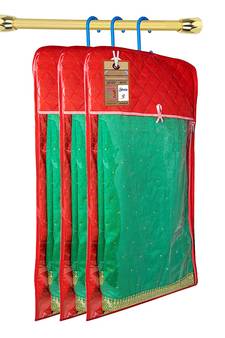 atorakushon Satin Maroon Hanging Saree Cover Wardrobe Cloth organizer for Storage Rack Garment Storage Bags Pack of 3