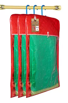 atorakushon Satin Maroon Hanging Saree Cover Wardrobe Cloth organizer for Storage Rack Garment Storage Bags Pack of 3