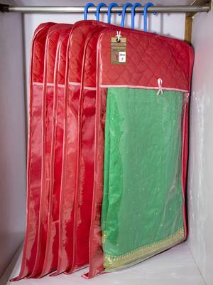 atorakushon Satin Maroon Hanging Saree Cover Wardrobe Cloth organizer for Storage Rack Garment Storage Bags Pack of 3 2