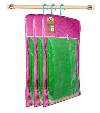 atorakushon Satin Purple Hanging Saree Cover Wardrobe Cloth organizer for Storage Rack Garment Storage Bags Pack of 3 1