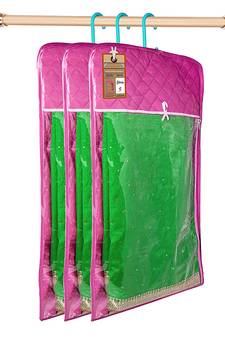 atorakushon Satin Purple Hanging Saree Cover Wardrobe Cloth organizer for Storage Rack Garment Storage Bags Pack of 3