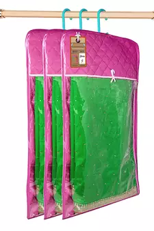 atorakushon Satin Purple Hanging Saree Cover Wardrobe Cloth organizer for Storage Rack Garment Storage Bags Pack of 3