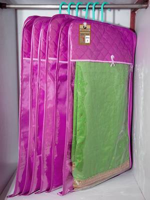 atorakushon Satin Purple Hanging Saree Cover Wardrobe Cloth organizer for Storage Rack Garment Storage Bags Pack of 3 2