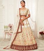 Marvelous Off-white Art Silk Embroidered Lehenga Choli with Diamond Work