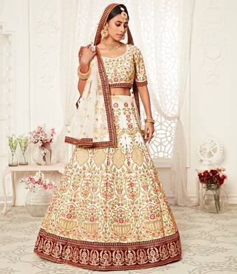 Marvelous Off-white Art Silk Embroidered Lehenga Choli with Diamond Work 3