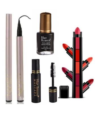 Pack of Naked kajal pencil  Blue Heaven Eyeliner  Mascara and 5in1 Multicolor Lipstick 1
