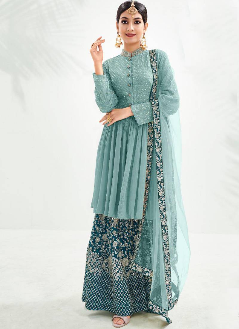 blue dress missguided Avir  Luxury Pakistani Chiffon Suit in Ice Blue for Women Abroad   Pakistani Moda