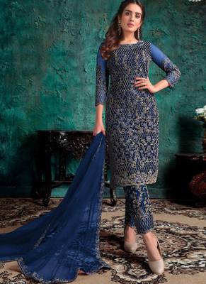 Royal Blue Net Pakistani Salwar Kameez 1