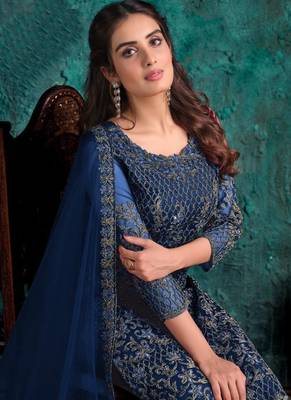 Royal Blue Net Pakistani Salwar Kameez 2