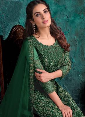 Dark Green Net Pakistani Salwar Kameez 2