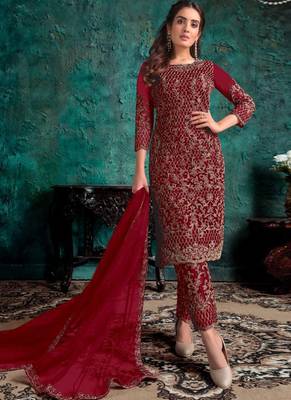 Red Net Pakistani Salwar Kameez 1
