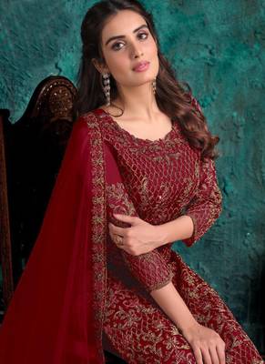 Red Net Pakistani Salwar Kameez 2