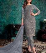 Grey Net Pakistani Salwar Kameez