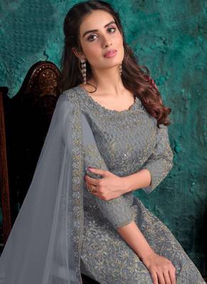 Grey Net Pakistani Salwar Kameez 2