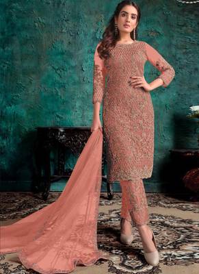 Peach Net Pakistani Salwar Kameez 1