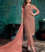 Peach Net Pakistani Salwar Kameez