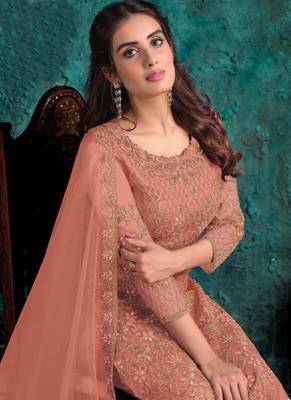 Peach Net Pakistani Salwar Kameez 2