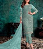 Sky Blue Net Pakistani Salwar Kameez