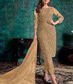 Cream Net Pakistani Salwar Kameez