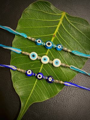 Glass Yellow Gold Blue stone 3 Rakhi 1