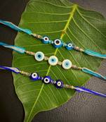 Glass Yellow Gold Blue stone 3 Rakhi
