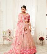Unique Pink Zari Embroidery Soft Net Wedding Bridal Lehenga Choli